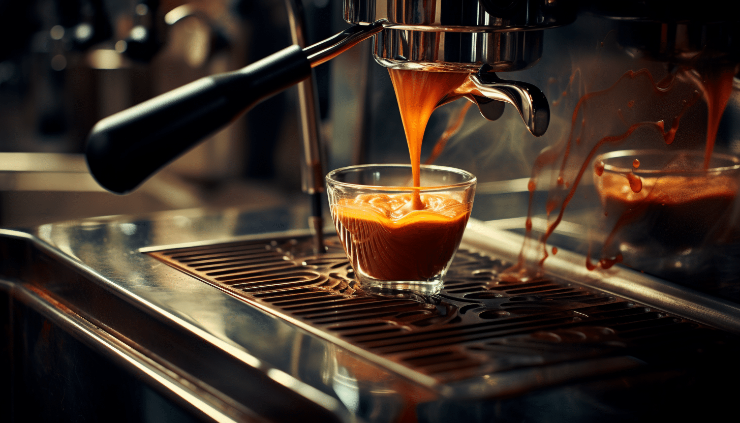 An espresso machine is pouring COFFEE into a glass.